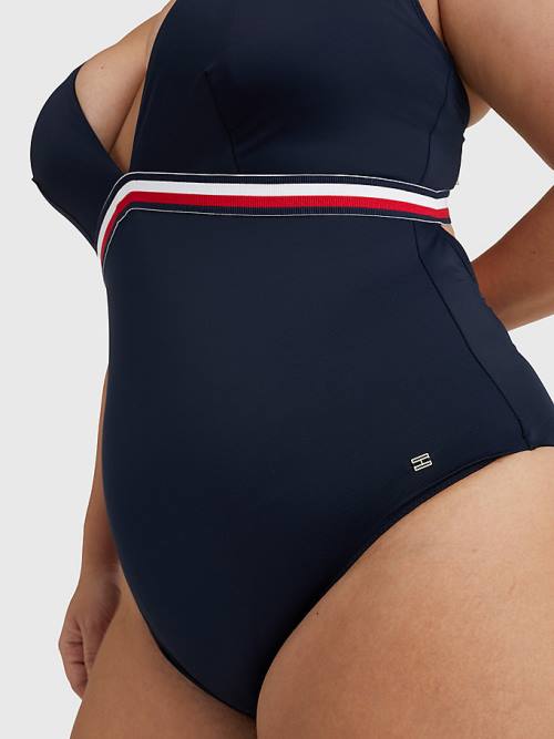 Tommy Hilfiger Curve Signature Tape One Piecesuit Fürdőruha Női Kék | TH956DQF