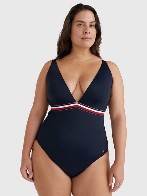 Tommy Hilfiger Curve Signature Tape One Piecesuit Fürdőruha Női Kék | TH956DQF