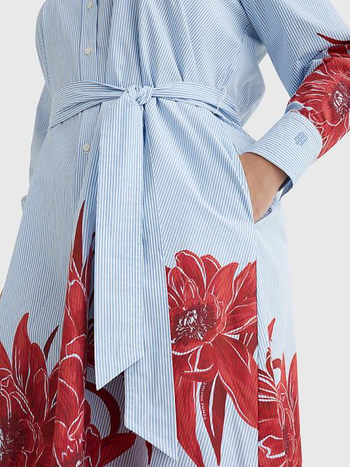 Tommy Hilfiger Curve Stripe Floral Print Midi Shirt Ruha Női Kék | TH249ZUD