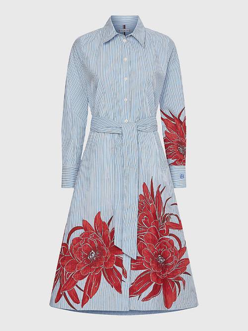 Tommy Hilfiger Curve Stripe Floral Print Midi Shirt Ruha Női Kék | TH249ZUD