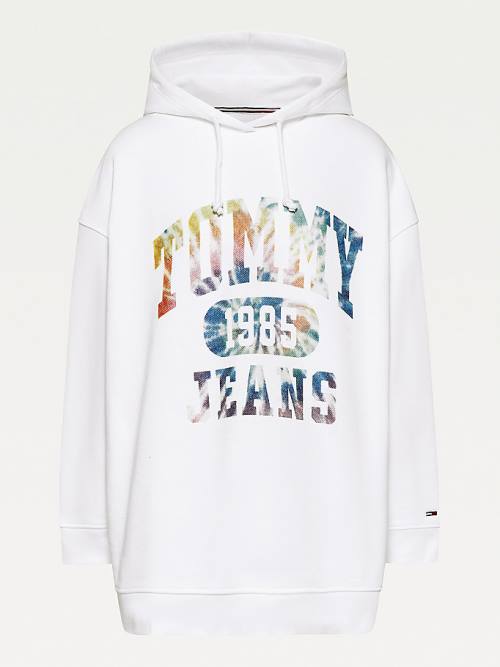 Tommy Hilfiger Curve Tie-Dye Logo Oversized Kapucnis Pulóver Női Fehér | TH823TPN