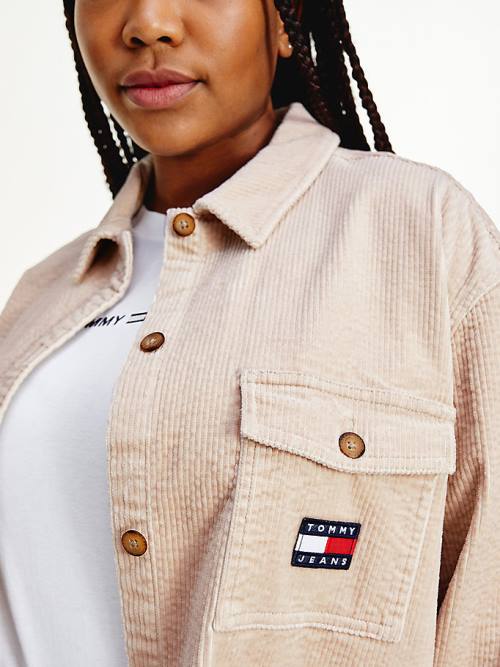 Tommy Hilfiger Curve Tommy Badge Corduroy Overshirt Ingek Női Bézs | TH614TDP