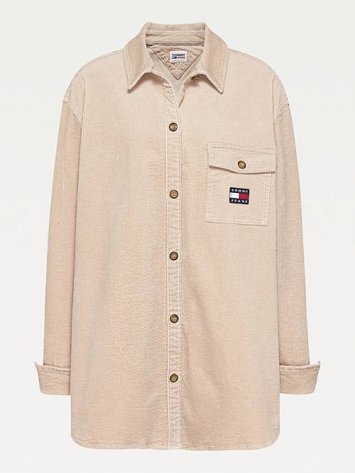 Tommy Hilfiger Curve Tommy Badge Corduroy Overshirt Ingek Női Bézs | TH614TDP