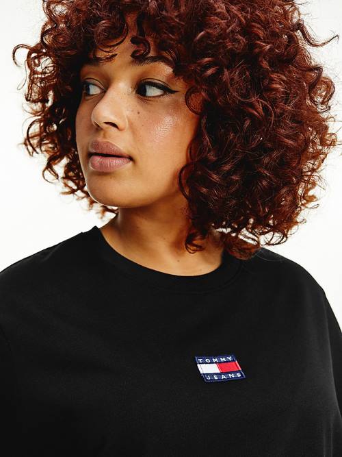 Tommy Hilfiger Curve Tommy Badge Crew Neck Póló Női Fekete | TH945ZLQ