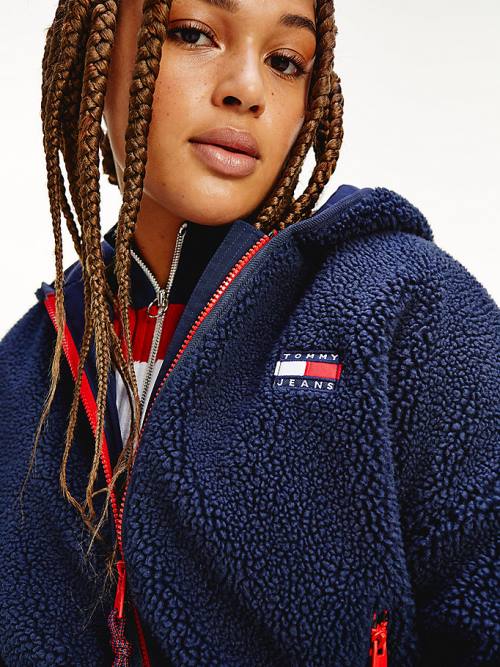 Tommy Hilfiger Curve Tommy Badge Sherpa Csuklyás Kabát Női Kék | TH480RDL