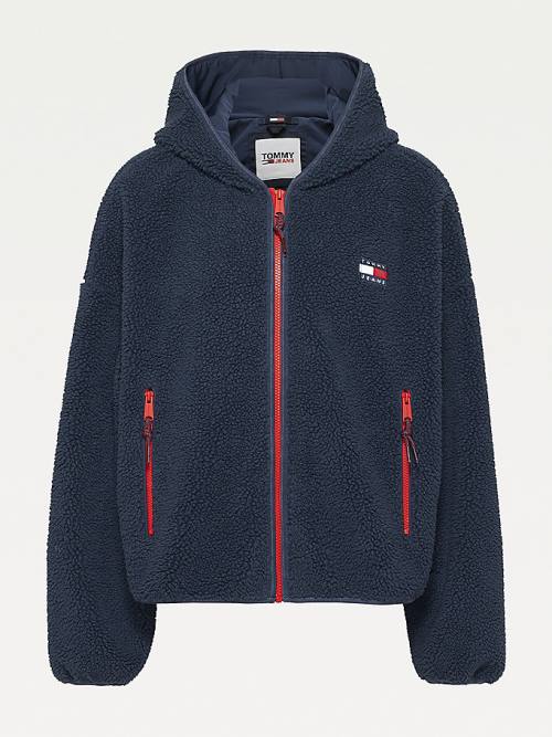 Tommy Hilfiger Curve Tommy Badge Sherpa Csuklyás Kabát Női Kék | TH480RDL