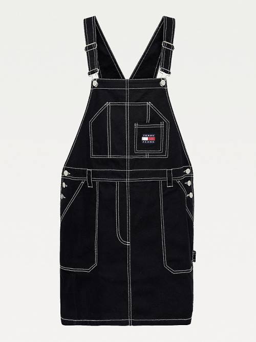 Tommy Hilfiger Curve Tommy Badge Stitch Dungaree Ruha Női Fekete | TH796PDN