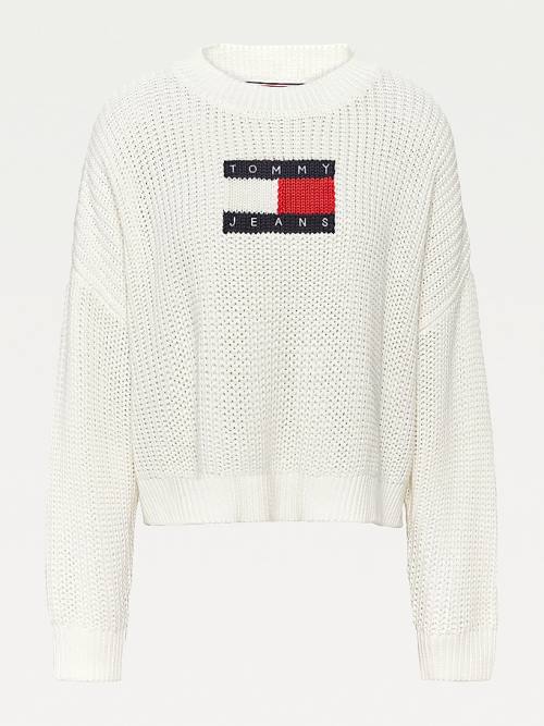 Tommy Hilfiger Curve Tommy Flag Badge Vaskos Knit Jumper Pulóverek Női Fehér | TH631WBR