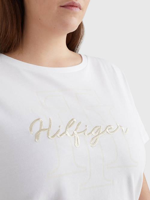 Tommy Hilfiger Curve Tonal Script Logo Organic Pamut Póló Női Fehér | TH681KIM