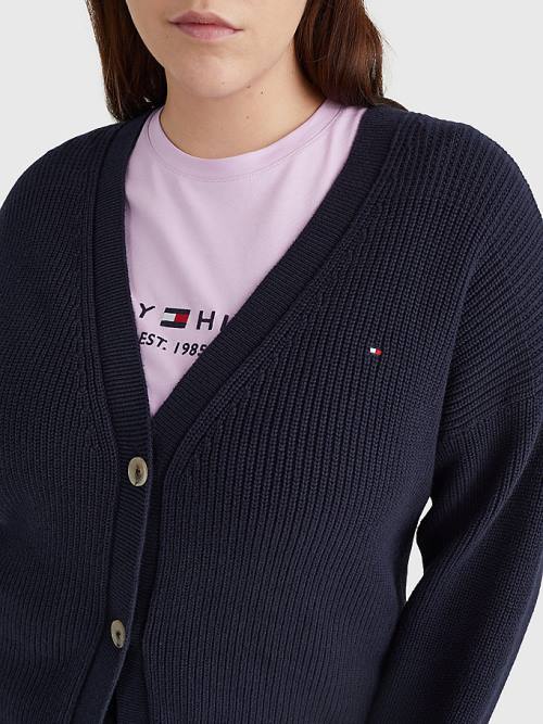 Tommy Hilfiger Curve V-Neck Relaxed Fit Rib Knit Cardigan Pulóverek Női Kék | TH285DWG