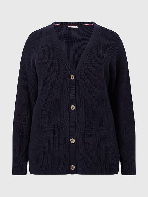 Tommy Hilfiger Curve V-Neck Relaxed Fit Rib Knit Cardigan Pulóverek Női Kék | TH285DWG