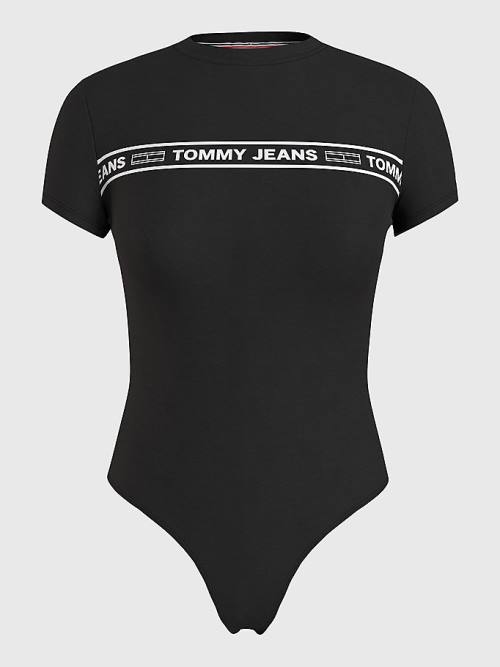 Tommy Hilfiger Cut Out Logo Tape Bodysuit Póló Női Fekete | TH629JNZ