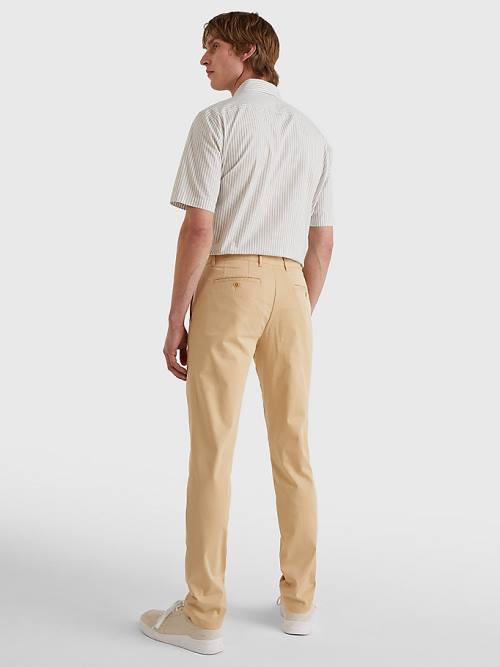 Tommy Hilfiger Denton Straight Fit Satin Chinos Nadrág Férfi Bézs | TH068ROF