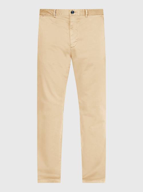 Tommy Hilfiger Denton Straight Fit Satin Chinos Nadrág Férfi Bézs | TH068ROF