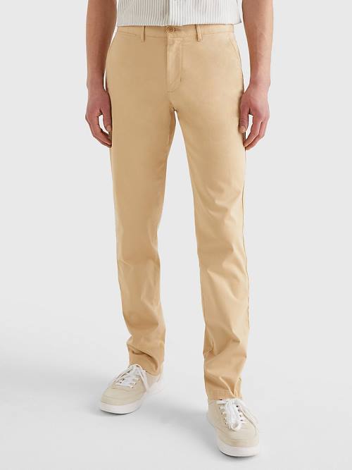 Tommy Hilfiger Denton Straight Fit Satin Chinos Nadrág Férfi Bézs | TH068ROF