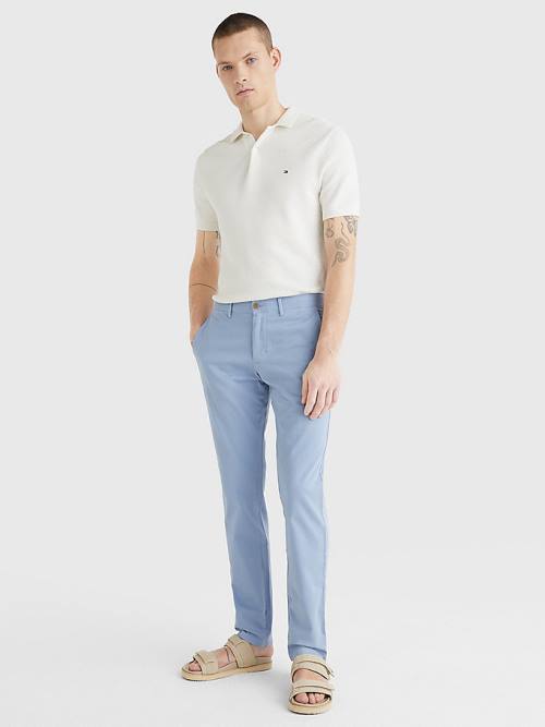 Tommy Hilfiger Denton Straight Fit Satin Chinos Nadrág Férfi Kék | TH173MBI