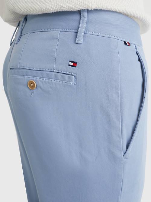 Tommy Hilfiger Denton Straight Fit Satin Chinos Nadrág Férfi Kék | TH173MBI