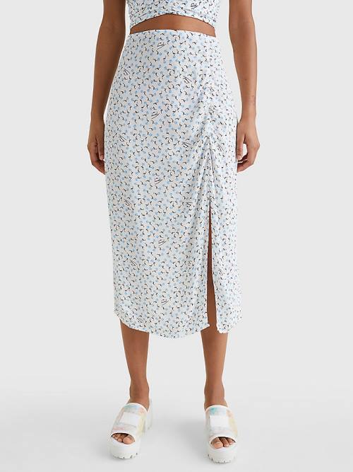 Tommy Hilfiger Ditsy Print Slit Midi Szoknya Női Fehér | TH645QXF