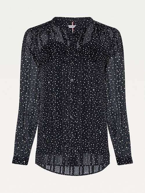 Tommy Hilfiger Dot Print Relaxed Fit Blúz Női Fekete | TH692BCL