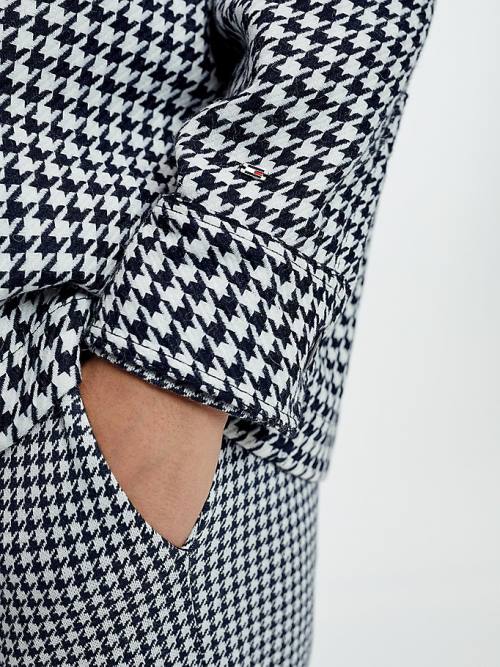 Tommy Hilfiger Double Breasted Houndstooth Virgin Wool Blézerek Női Kék | TH132GKH