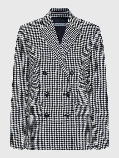 Tommy Hilfiger Double Breasted Houndstooth Virgin Wool Blézerek Női Kék | TH132GKH