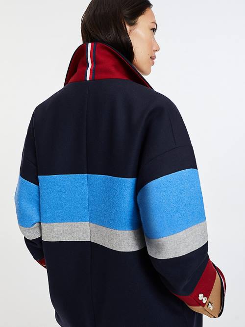 Tommy Hilfiger Double Breasted Stripe Wool Blend Dzseki Női Kék | TH873TFL