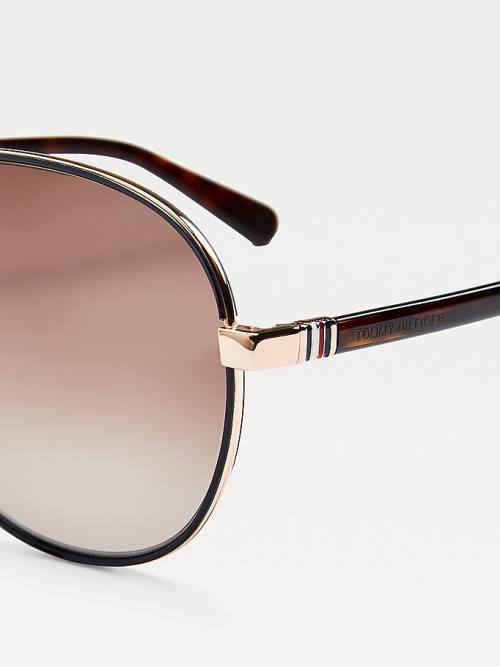 Tommy Hilfiger Double Bridge Aviator Napszemüveg Női Fekete | TH354ZCM