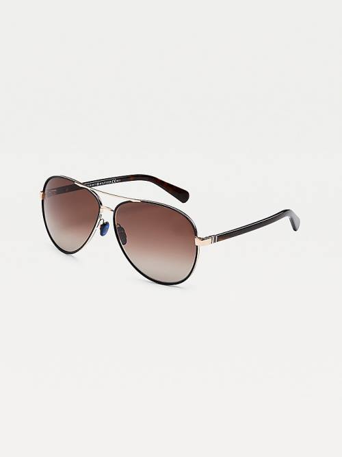 Tommy Hilfiger Double Bridge Aviator Napszemüveg Női Fekete | TH354ZCM