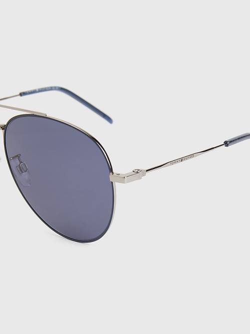 Tommy Hilfiger Double Bridge Aviator Napszemüveg Férfi Kék | TH574LXC