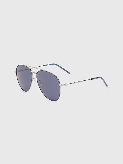 Tommy Hilfiger Double Bridge Aviator Napszemüveg Férfi Kék | TH574LXC