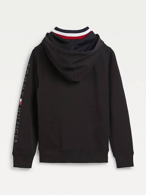 Tommy Hilfiger Double Collar Kapucnis Pulóver Fiú Fekete | TH541UBI