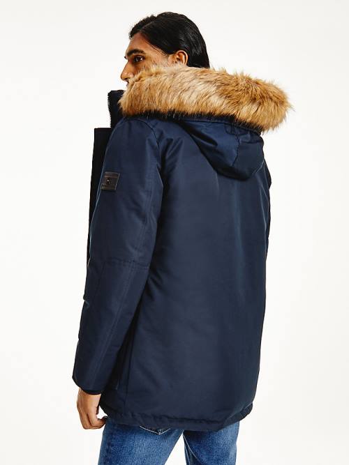 Tommy Hilfiger Down Faux Fur Hood Rockie Parka Dzseki Férfi Kék | TH870HAB