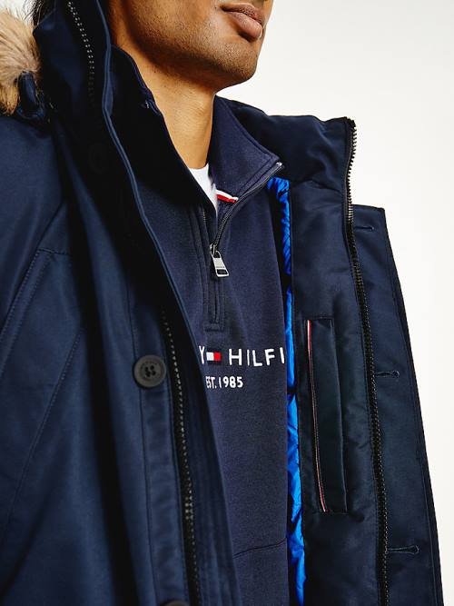 Tommy Hilfiger Down Faux Fur Hood Rockie Parka Dzseki Férfi Kék | TH870HAB