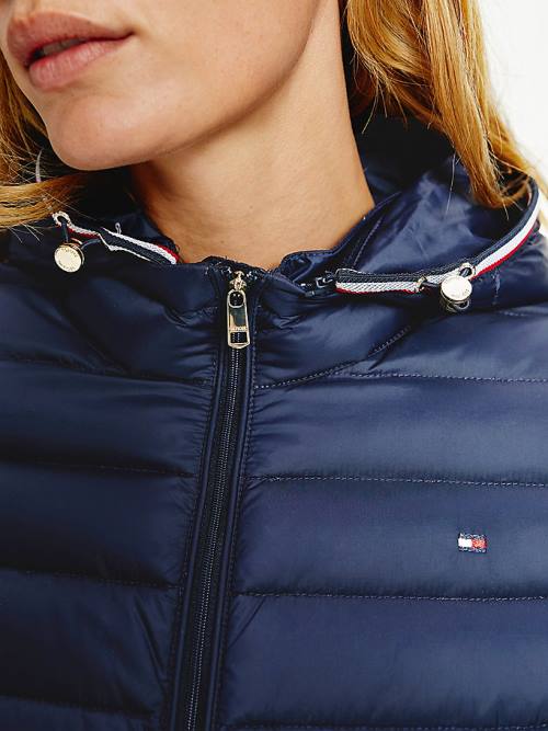 Tommy Hilfiger Down-Filled Csuklyás Zip-Thru Kabát Női Kék | TH617BPR