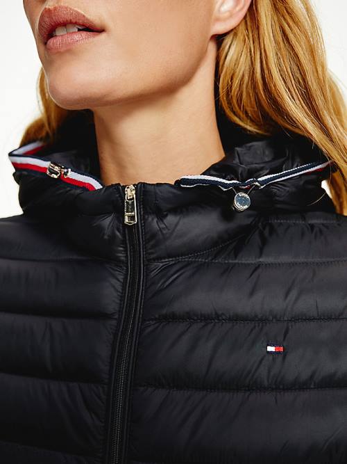 Tommy Hilfiger Down-Filled Csuklyás Zip-Thru Kabát Női Fekete | TH751HUQ