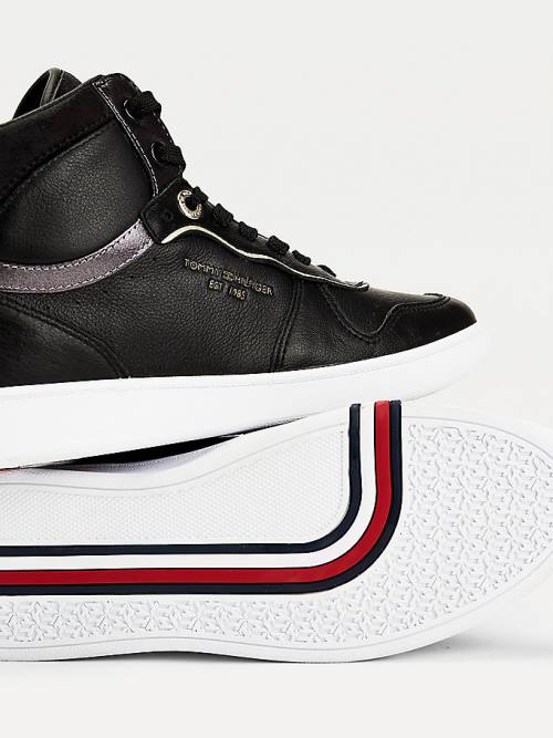 Tommy Hilfiger Elevated Bőr Metallic Court Tornacipő Női Fekete | TH705ATJ