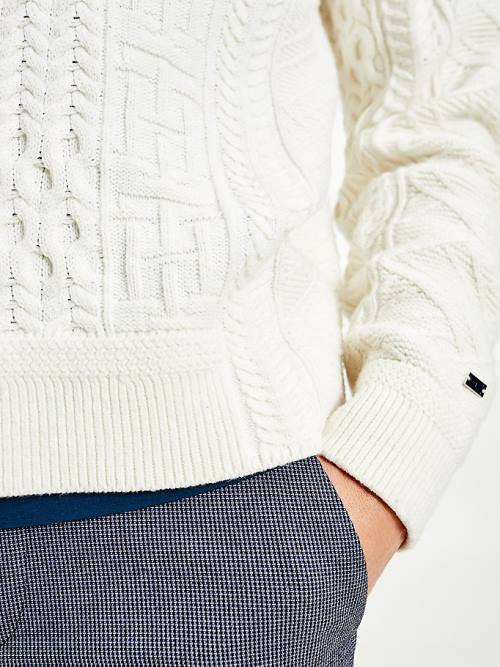 Tommy Hilfiger Elevated Oversized Signature Aran Jumper Pulóverek Férfi Fehér | TH953PZL