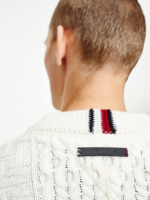 Tommy Hilfiger Elevated Oversized Signature Aran Jumper Pulóverek Férfi Fehér | TH953PZL