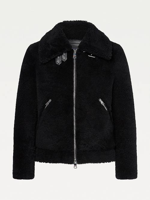 Tommy Hilfiger Elevated Shearling Bőr Kabát Férfi Fekete | TH721KBM