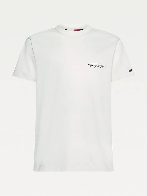 Tommy Hilfiger Elevated Signature Embroidery Póló Férfi Fehér | TH410QUF