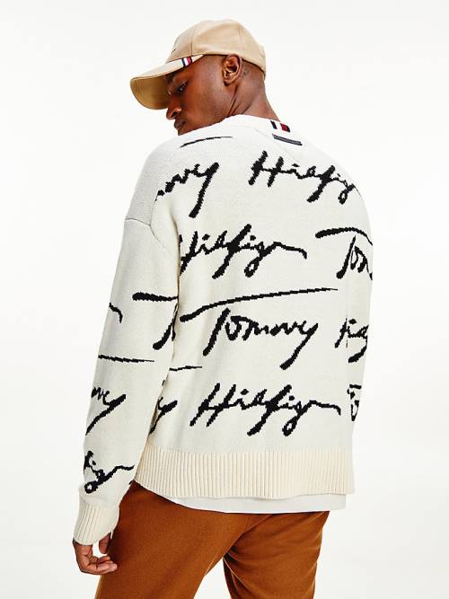 Tommy Hilfiger Elevated Signature Logo Jumper Pulóverek Férfi Fehér | TH385JEX