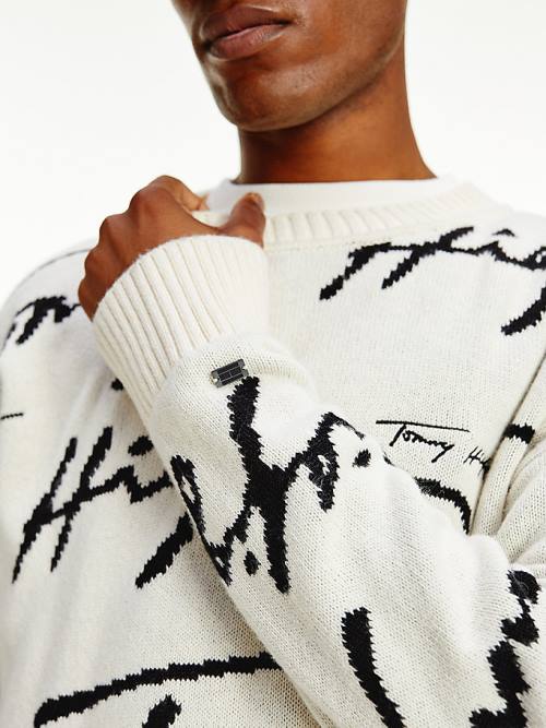 Tommy Hilfiger Elevated Signature Logo Jumper Pulóverek Férfi Fehér | TH385JEX