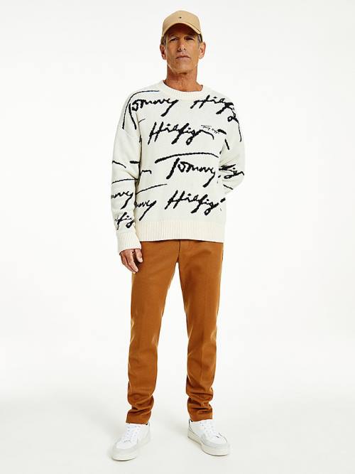 Tommy Hilfiger Elevated Signature Logo Jumper Pulóverek Férfi Fehér | TH385JEX