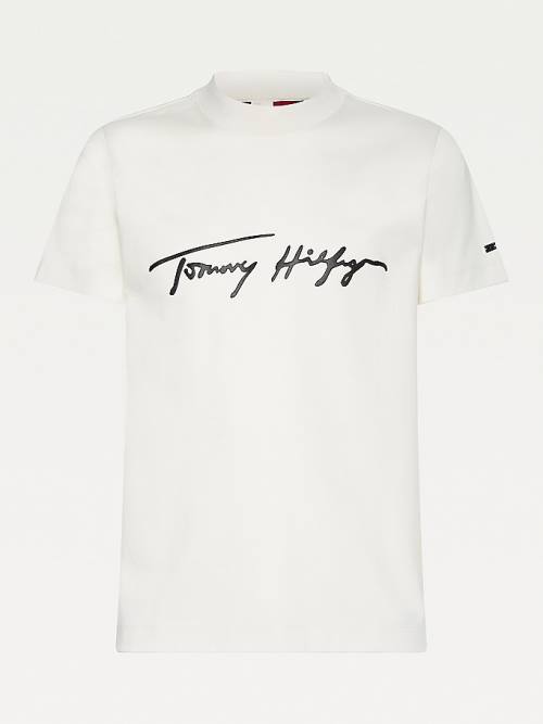 Tommy Hilfiger Elevated Signature Organic Pamut Póló Férfi Fehér | TH182LRS