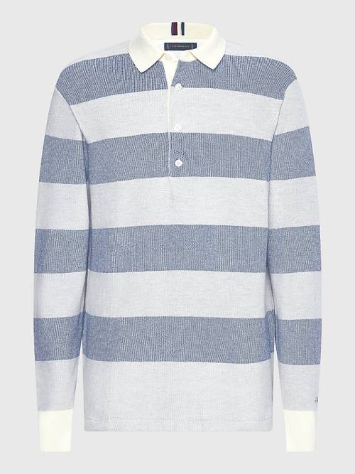 Tommy Hilfiger Elevated Stripe Rugby Shirt Pulóverek Férfi Szürke | TH578LCM