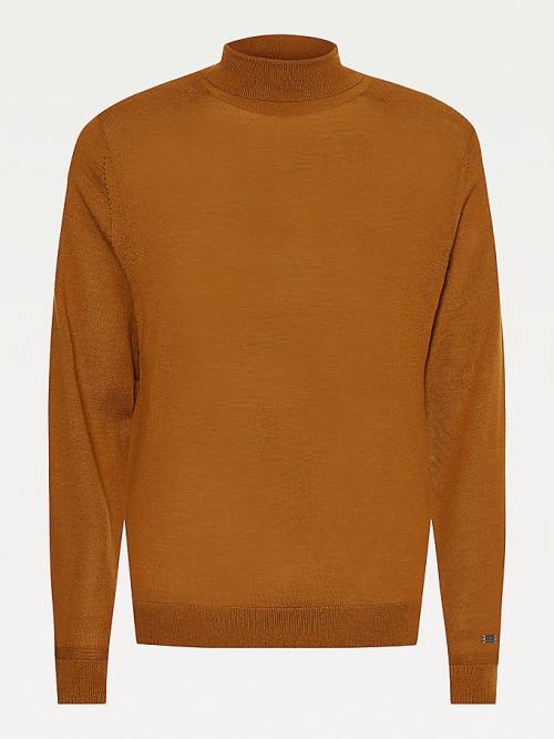 Tommy Hilfiger Elevated Wool Silk Roll Neck Jumper Pulóverek Férfi Barna | TH248LBM