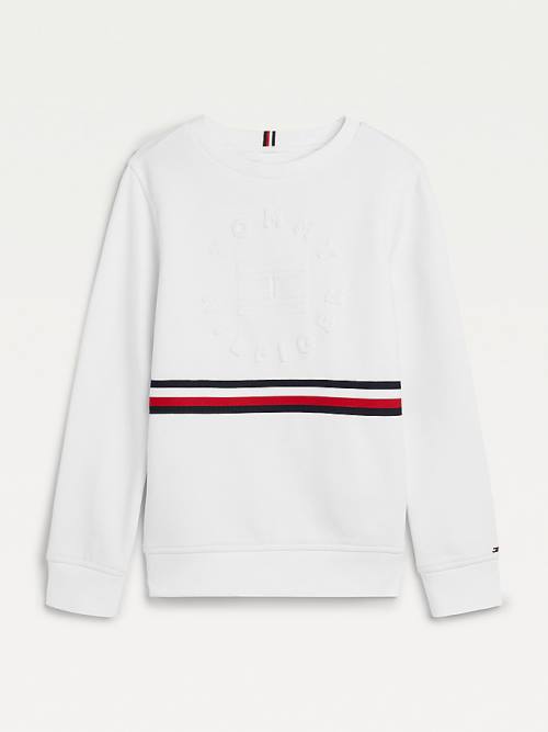 Tommy Hilfiger Embossed Banded Pulóver Fiú Fehér | TH053AHU