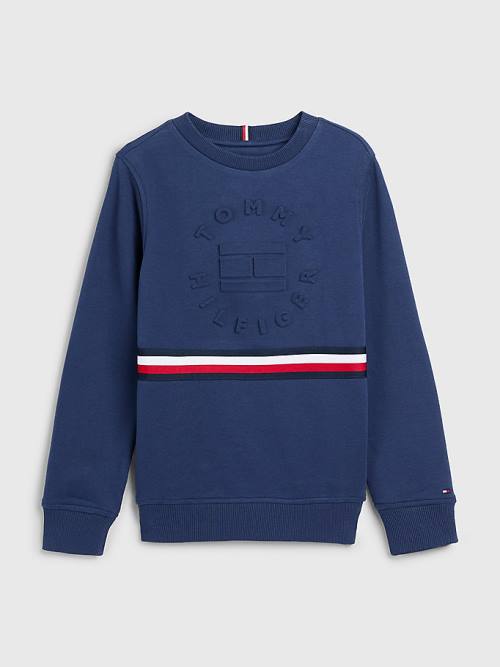 Tommy Hilfiger Embossed Banded Pulóver Fiú Kék | TH264WQD