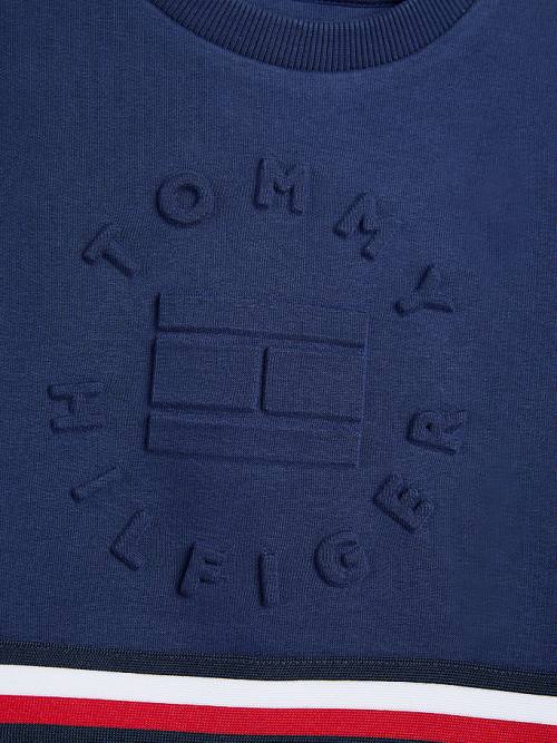 Tommy Hilfiger Embossed Banded Pulóver Fiú Kék | TH264WQD