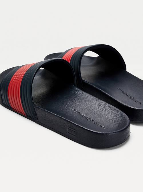 Tommy Hilfiger Embossed Flag Pool Slides Szandál Férfi Kék | TH450XWJ